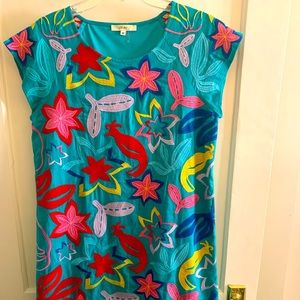 Colorful embroidered Mexican dress